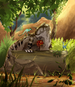 ambiguous_gender big_claws big_teeth claws day eyes_closed feral grass group looking_at_another lying outside plant size_difference smile standing standing_on_another tree young young_feral puco2000 abelisaurid carnotaurus dinosaur prehistoric_species reptile saurischian scalie theropod 2022 absurd_res colored dated digital_drawing_(artwork) digital_media_(artwork) hi_res shaded