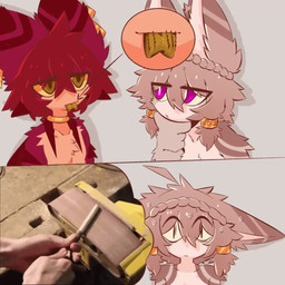 accessory ahoge ambiguous_gender anthro arm_tuft blep bodily_fluids brown_eyes brown_tongue chest_tuft collarbone cutaway duo ear_piercing ear_tuft eye_through_hair eyebrow_through_hair eyebrows facial_tuft female forked_tongue fur hair hair_accessory neckwear nervous orange_body orange_fur papillae piercing purple_eyes real red_body red_fur red_hair shitpost shoulder_tuft sweat tan_body tan_fur tan_hair thinking tongue tongue_out translucent translucent_hair tuft yellow_sclera gaogomon gaogomon_(oc) felid feline furred_kobold furred_scalie human kobold mammal scalie 1:1 2026 animated meme multiple_scenes short_playtime sound video
