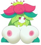2016 areola big_breasts blush breasts crown elemental_creature elemental_humanoid female flora_fauna flower generation_5_pokemon headgear hi_res holding_breast huge_breasts humanoid jcdr leaf leaf_hair lilligant nintendo nipples non-mammal_nipples not_furry pink_eyes plant plant_hair plant_humanoid pokemon pokemon_(species) pseudo_hair shiny_pokemon smile solo white_body