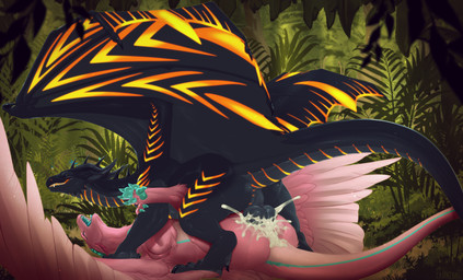 balls black_body black_claws black_horn black_scales blue_claws blue_pawpads bodily_fluids butt claws cum cum_in_vagina cum_inside duo feathers female female_penetrated feral feral_on_feral feral_penetrated feral_penetrating feral_penetrating_feral fur genital_fluids genitals grass horn male male/female male_penetrating male_penetrating_female membrane_(anatomy) membranous_wings pawpads penetration perineum pink_body pink_feathers plant scales sex teeth vaginal vaginal_penetration wings cannibalistic_tendencies mythology dragon furred_dragon furred_scalie mythological_creature mythological_scalie scalie hi_res