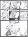 anthro bodily_fluids bonnie_hopps building canid canine clothed clothing comic crying dialogue dipstick_ears disney ear_markings embrace english_text female fox fur furniture greyscale group hi_res house hug inside judy_hopps lagomorph leporid male male/female mammal monochrome multicolored_ears nick_wilde outside rabbit red_fox scut_tail short_tail sofa tail tears text the_gory_saint topless true_fox zootopia