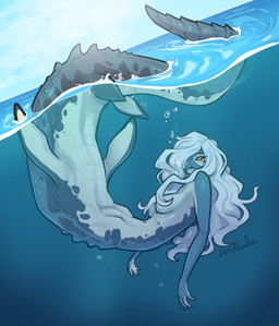 apode breasts day female fingers hair legless medium_breasts non-mammal_breasts nude nude_female outside scales serpentine sky solo tail underwater water wide_hips lluisabadias aquatic draconcopode mosasaur mosasaurus naga prehistoric_species reptile scalie 2026 absurd_res digital_drawing_(artwork) digital_media_(artwork) hi_res