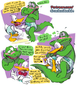 abstract_background anthro beak biped blush bodily_fluids bow_tie clean_diaper clothed clothing diaper diaper_only duo feathers genital_fluids green_body male open_mouth poking red_bow_tie simple_background speech_bubble sweat text thought_bubble toony topless unclean_diaper urine urine_puddle used_diaper wearing_diaper wet_diaper white_body white_feathers crackajackin sitting_ducks aldo_(sitting_ducks) bill_(sitting_ducks) alligator alligatorid anatid anseriform avian bird crocodilian duck reptile scalie 2022 absurd_res digital_media_(artwork) english_text hi_res