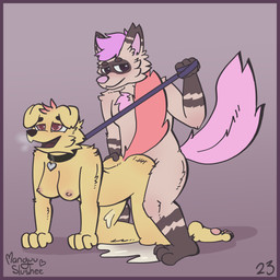 anthro blush bodily_fluids border breath collar cum cum_in_vagina cum_inside duo female fur genital_fluids leash leash_pull leashed_collar magenta_hair male male/female purple_border red_body red_fur manguuslushee andy_(manguuslushee) yuki_(manguuslushee) bird_dog canid canine canis domestic_dog fennec_fox fox golden_retriever hunting_dog mammal retriever true_fox 1:1 absurd_res hi_res