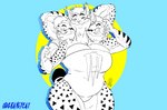 3_heads 4_arms anthro beverage big_breasts breasts cleavage clothed clothing eyewear female glasses multi_arm multi_head multi_limb one-piece_swimsuit swimwear gravewalker monster_energy bobcat felid feline lynx mammal