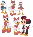 anthro biped bottomless bow_(feature) bow_ribbon clothed clothing group simple_background standing white_background koki disney daisy_duck donald_duck minnie_mouse anatid anseriform avian bird duck mammal mouse murid murine rodent 2014 digital_media_(artwork) hi_res