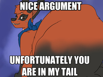 ambiguous_gender ambiguous_pred ambiguous_prey black_body black_fur blue_background blue_kerchief blue_neckerchief brown_eyes cheek_tuft dipstick_tail duo facial_tuft feral feral_pred fur kerchief leg_markings looking_back markings narrowed_eyes neckerchief neckwear open_mouth open_smile red_body red_fur simple_background smile socks_(marking) tail tail_fetish tail_markings tail_play tail_vore teeth text tuft unseen_prey vore white_body white_fur tastytales nintendo pokemon z_(tastytales) generation_8_pokemon nickit pokemon_(species) 2023 4:3 english_text hi_res meme male_(lore)