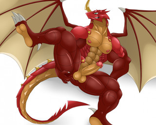 abs al_fingering anthro balls breasts butt claws feet fingers genitals green_eyes horn male masturbation muscular muscular_anthro nude penis red_body simple_background solo spikes tail teeth wings woofmadness bakugan bakugan_(series) drago_(bakugan) dragonoid_(bakugan) scalie digital_media_(artwork) hi_res