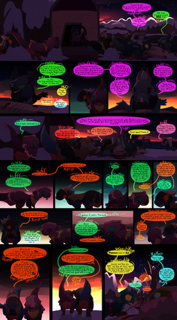 blood bodily_fluids butchering dialogue dusk fantasy female feral knife male night snow text thepatchedragon dragonscape mythology forl_(thepatchedragon) gila_(thepatchedragon) hiker_(thepatchedragon) dinosaur dragon drekir fish marine mythological_creature mythological_scalie prehistoric_species reptile scalie theropod absurd_res comic hi_res