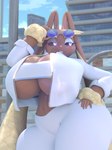 anthro big_breasts big_butt black_sclera breasts butt city city_background clothing eyewear female fur glasses glasses_off hand_on_glasses hand_on_hip holding_eyewear holding_glasses holding_object huge_breasts jacket long_ears looking_aside makeup outside silver_makeup solo sunglasses thick_thighs topwear white_clothing wide_hips peachhqa warfaremachine_(modeler) nintendo pokemon rita_(peachhqa) warfare_lopunny generation_4_pokemon lagomorph lopunny mammal pokemon_(species) 3d_(artwork) absurd_res digital_media_(artwork) hi_res
