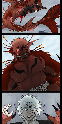 2_mouths 4_eyes after_fight big_penis black_clothing black_markings black_sclera blood blue_eyes bodily_fluids breath clothing colored_blood dull_teeth ear_fins esca exposed_teeth eyelashes fin fish_tail genitals gills hair imminent_sex legless male male/male markings membrane_(anatomy) multi_eye multi_mouth open_mouth panting penis pink_fin pink_hair pink_markings pinned pinned_to_ground purple_blood red_body red_eyes red_fin red_markings sharp_teeth shirt simple_background size_difference split_form stripes tapering_penis teeth topwear torn_clothing torn_fin underwear unusual_blood unusual_bodily_fluids webbed_hands wet wet_body white_clothing white_eyelashes white_hair white_shirt white_topwear wound_on_arm wound_on_face wound_on_torso puppetmaster13uwu gojo_satoru sukuna_(jujutsu_kaisen) human humanoid mammal marine merfolk