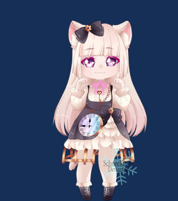 accessory bow_ribbon clock clothing dress female hair hair_accessory hair_bow hair_ribbon inner_ear_fluff looking_at_viewer purple_eyes ribbons smile solo tuft schneekitten animal_humanoid humanoid alpha_channel