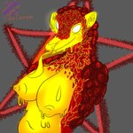 anthro big_breasts breasts female fire glowing glowing_eyes lava long_tongue melting nipples non-mammal_nipples occult_symbol pentagram red_body scales solo symbol tongue discodemon elemental_creature fire_creature lava_creature mammal mineral_fauna pangolin 1:1 absurd_res hi_res sketch