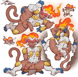 anthro anus balls butt genitals humanoid_genitalia humanoid_penis looking_at_viewer male penis raised_leg simple_background sleeping tail tongue tongue_out ziran nintendo pokemon generation_4_pokemon infernape pokemon_(species) 2025 hi_res