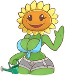 big_breasts bikini bikini_top bottomwear breasts clothed clothing female flower freckles green_body not_furry petals plant shirt shorts simple_background smile solo sunflower swimwear topwear two-piece_swimsuit watering_can white_background urusee584 electronic_arts plants_vs._zombies popcap_games elemental_creature elemental_humanoid flora_fauna flower_creature humanoid plant_humanoid sunflower_(pvz) hi_res