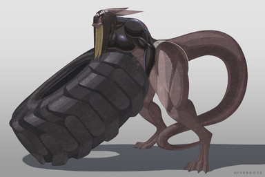 abs anthro big_breasts biped black_hair blonde_hair bodily_fluids breasts claws clenched_teeth clothing countershade_legs countershading ears_back exercise exercise_equipment female hair long_ears long_tail muscular muscular_anthro muscular_female panties pivoted_ears red_sclera shadow shirt side_view simple_background solo sweat sweaty_face sweaty_legs tail teeth thick_thighs tight_clothing tire toe_claws topwear underwear wide_hips yellow_eyes hiverdose xena_(hiverdose) unknown_species digital_media_(artwork) hi_res
