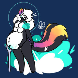 anthro blue_blush blue_fart_cloud blush breasts colorful_fart fart fart_cloud female halo multi_arm multi_breast multi_limb pheromone_fart pregnant smile smiling_at_another solo standing unusual_fart daebelly dae_(daebelly) alien lumina_(species) mammal mephitid skunk absurd_res alpha_channel hi_res
