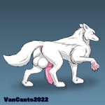 animal_genitalia animal_penis anus balls big_balls big_penis blush butt canine_genitalia canine_penis feral fur genitals looking_back male pawpads paws penis solo white_body white_fur vancanto vancanto_(character) canid canine canis mammal wolf 1:1 hi_res