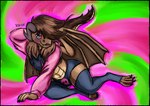 abstract_background anthro brown_hair clothing cropped_hoodie eyeshadow femboy hair lipstick long_hair makeup male open-toe_socks solo billymcsplosion european_mythology meme_clothing mythology paggi_outfit dragon mythological_creature mythological_scalie scalie western_dragon safe_(disambiguation) absurd_res hi_res meme