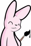 brush female feral fur giggle happy holding_brush holding_object holding_paintbrush ink ink_drip logo mascot paintbrush pink_body pink_fur simple_background solo white_background shiuk inkbunny inkbunny_(character) lagomorph leporid mammal rabbit official_art