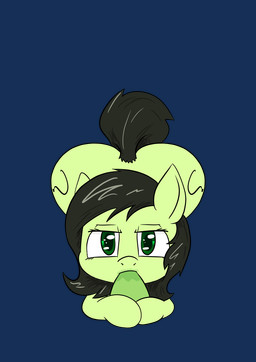 black_hair butt butt_from_the_front duo fellatio female fur genitals green_body green_eyes green_fur hair hoofjob hooves interspecies looking_at_viewer male male/female nude oral penile penis question_mark sex simple_background solo_focus toony transparent_background young happy_harvey hasbro my_little_pony anon filly_anon equid equine horse human mammal pony alpha_channel hi_res