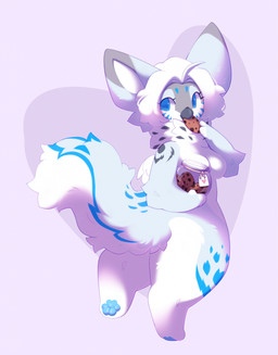 anthro beak blue_eyes blue_markings blue_pawpads breasts eating_cookie eyelashes feathered_wings feathers female fluffy fur grey_markings hair holding_object looking_back markings medium_breasts nude pawpads rear_view short_hair simple_background solo standing white_body white_fur wings shiones teacup_gryphon 2025 colored digital_drawing_(artwork) digital_media_(artwork) hi_res shaded