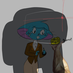 anthro biped black_eyes black_text blue_body blue_fur blue_hair bodily_fluids bottomwear buckteeth cheese clothed clothed_anthro clothed_female clothing crying dairy_products female first_person_view food fur glint grey_background hair looking_at_food looking_at_object offering_food scared simple_background solo standing tears teeth text topwear whiskers squibett ambient_among_us among_us innersloth ¿quieres? crewmate_(among_us) mia_mouse house_mouse mammal mouse murid murine rodent 1:1 2022 colored digital_drawing_(artwork) digital_media_(artwork) meme mixed_media spanish_text