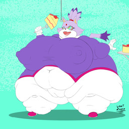 anthro belly big_belly big_breasts bottomwear breasts camel_toe clothing cutlery deep_navel eating female food fork front_view fur holding_food holding_fork holding_object huge_breasts huge_hips huge_thighs hyper hyper_breasts hyper_hips hypnosis kitchen_utensils mind_control morbidly_obese morbidly_obese_anthro morbidly_obese_female navel obese obese_anthro obese_female open_mouth open_smile overeating overweight overweight_anthro overweight_female pants plump_camel_toe purple_body purple_fur shirt simple_background smile solo standing text thick_thighs three-quarter_view tight_bottomwear tight_clothing tight_pants tight_shirt tight_topwear tools topwear weight_gain white_body white_fur wide_hips vant_talon sega sonic_the_hedgehog_(series) blaze_the_cat felid mammal 1:1 english_text hi_res signature