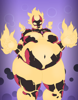 belly big_belly big_breasts biped breasts cleavage clothed clothing elemental_manipulation empty_eyes female fire fire_manipulation flaming_head front_view morbidly_obese multicolored_body naturally_censored navel obese omnitrix overweight overweight_female overweight_humanoid purple_background red_body simple_background solo standing thick_thighs two_tone_body wide_hips yellow_body princessofsmut ben_10 cartoon_network gwen_10 gwen_tennyson heatblast alien alien_humanoid elemental_creature fire_creature humanoid pyronite 2023 absurd_res alternate_version_at_source digital_drawing_(artwork) digital_media_(artwork) hi_res portrait three-quarter_portrait