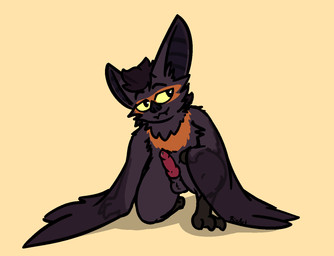 animal_genitalia animal_penis anthro balls black_body black_fur black_hair bodily_fluids canine_genitalia canine_penis claws dripping fangs feet fur genital_fluids genitals hair kneeling knot knotted_penis looking_at_viewer male membrane_(anatomy) membranous_wings nude on_one_knee orange_body orange_fur penis precum precum_drip precum_on_penis presenting presenting_penis purple_body purple_fur semi-anthro sheath simple_background smile solo talons teeth toes winged_arms wings bizart irv_(bizart) bat mammal 2026 aliasing digital_media_(artwork)