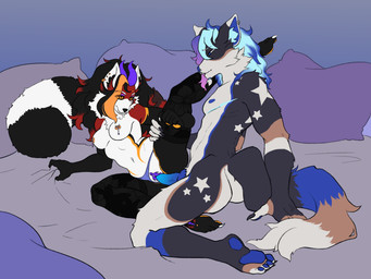 animal_genitalia animal_penis anthro bed breast_piercing breasts canine_genitalia canine_penis cheek_tuft chin_tuft claws clitoris clitoris_piercing clothing clothing_aside duo ear_piercing ear_ring erection eye_contact eye_scar eyeshadow facial_piercing facial_scar facial_tuft feet female female_anthro finger_claws fishnet_clothing fishnet_legwear fishnet_stockings fishnet_thigh_highs fluffy fluffy_ears fluffy_hair fluffy_tail fur fur_markings furniture genital_piercing genitals grabbing_sheets hair hindpaw holding_leg_up horn inner_ear_fluff knot knotted_penis leg_glider_position legwear lingerie looking_at_another lying makeup male male/female male_anthro markings multiple_piercings neck_tuft nipple_piercing nipples nose_piercing on_bed on_side panties panties_aside pawpads paws penetration penis piercing pleased_expression raised_leg ring_piercing scar seductive septum_piercing sex spread_legs spread_vulva spreading stockings tail thigh_highs toe_claws tuft underwear underwear_aside vaginal vaginal_penetration vulva vulva_piercing ahirusatan mythology chaco_(boldhowl) lucy_(og_scorpio) ailurid canid canine canis domestic_dog dragon fox husky hybrid mammal mythological_creature mythological_scalie nordic_sled_dog red_panda scalie spitz wolf 4:3 absurd_res hi_res trans_(lore) trans_man_(lore)