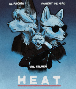 alternate_species anthro blue_background clothed clothed_anthro clothing eyewear furrification group gun movie_poster ranged_weapon simple_background snout sunglasses text title trio weapon helregin heat_(film) canid canine canis domestic_dog mammal 2022 english_text hi_res redraw