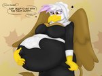 anthro anthrofied beak belly big_belly breasts brown_body brown_feathers brown_fur clothed clothing dialogue feathered_wings feathers female fur huge_belly hyper hyper_belly pregnant solo text white_body white_feathers wings yellow_beak yellow_eyes undyingwolf friendship_is_magic hasbro my_little_pony mythology gilda_(mlp) avian gryphon mythological_avian mythological_creature 4:3 absurd_res english_text hi_res