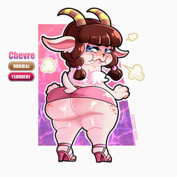 angry anthro big_butt blue_eyes blush blush_lines bottomwear braided_hair breasts brown_hair butt butt_focus butt_jiggle chibi clothed clothing crop_top eyelashes female flat_chested footwear freckled_butt freckled_face freckled_shoulders freckles fur fur_markings goat_ears hair high_heels horn jiggling lipstick long_eyelashes long_hair makeup markings miniskirt no_underwear pink_clothing pouting raised_clothing rear_view red_lipstick shirt shoes shortstack skirt slim small_breasts solo thick_thighs thighs_together tight_clothing topwear tsundere white_body white_fur wide_hips raccoon_sama animal_crossing nintendo chevre_(animal_crossing) animal_humanoid bovid bovid_humanoid caprine caprine_humanoid goat goat_humanoid humanoid mammal mammal_humanoid hi_res