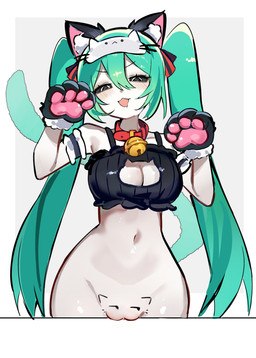 alternate_species bell bell_collar black_sclera body_writing bottomless bottomless_female bra cat_tail cleavage_cutout clothed clothing collar cutout fake_cat_ears fake_ears fake_paws female furniture genitals glistening glistening_body hair humanoidized long_hair looking_at_viewer midriff navel open_mouth small_waist solo table tail teal_hair teal_tail thick_thighs underwear vulva wearing_collar wide_hips chunniwa mimukauwa_nice_try nunununununununununununununununu pussy-cat_(meme) vocaloid yamaha_corporation hatsune_miku animal_humanoid cat_humanoid felid felid_humanoid feline feline_humanoid humanoid mammal mammal_humanoid tailed_humanoid absurd_res hi_res