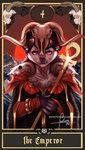 5_fingers anthro art_nouveau biped black_body black_claws black_fur black_hair black_nose bone card card_template claws clothed clothing detailed_background ear_piercing finger_claws fingerless_(marking) fingers fortune_telling front_view fully_clothed fur hair holding_object looking_at_viewer major_arcana male mountain multicolored_body multicolored_fur multicolored_hair occult_symbol pentagram piercing pink_eyes skull solo staff sun symbol tarot tarot_card text the_emperor_(tarot) two_tone_body two_tone_fur two_tone_hair white_body white_fur white_hair furlana ayken mammal mephitid skunk 2017 digital_media_(artwork) english_text hi_res signature url