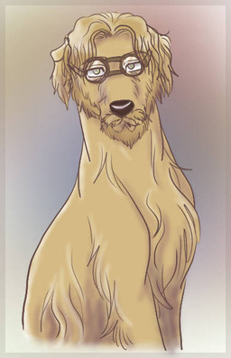 ambiguous_gender beard black_nose blonde_hair eyewear facial_hair feral feral_with_hair fur glasses green_eyes hair looking_at_viewer solo yellow_body yellow_fur mizzkie attack_on_titan zeke_jaeger bird_dog canid canine canis domestic_dog hunting_dog mammal spaniel 2017