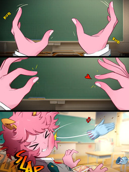 2_horns 5_fingers angry blush blush_lines breast_fondling breast_play breasts chalkboard chalkboard_eraser classroom classroom_desk clothed clothed_female clothed_humanoid clothing cross-popping_vein desk duo eyes_closed female female/female female_humanoid fingernails fingers fondling furniture gloves grey_clothing grey_topwear hair hand_on_breast handwear head_turned heart_symbol horn inside invisible mostly_nude mostly_nude_female motion_blur motion_lines multicolored_clothing multicolored_gloves multicolored_handwear nails necktie nipple_fetish nipple_pinch nipple_play not_furry photo pinch pink_body pink_clothing pink_gloves pink_hair pink_handwear pink_skin red_necktie red_text school school_uniform short_hair sitting slap slap_mark smile sound_effects table teal_clothing teal_topwear teeth text topwear two_tone_clothing two_tone_gloves two_tone_handwear uniform white_clothing white_gloves white_handwear white_topwear yellow_horn yellow_text khyleri my_hero_academia ashido_mina toru_hagakure horned_humanoid humanoid quirked_human_(my_hero_academia) 2025 3:4 absurd_res comic english_text hi_res sequence