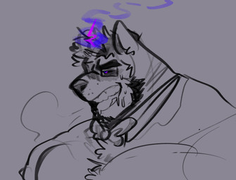 anthro barazoku beard big_muscles black_sclera bodily_fluids breath drooling eyewear facial_hair glasses grey_background male male_anthro muscular muscular_anthro muscular_male purple_eyes purple_smoke saliva side_view simple_background smoke solo sweat teeth melaisen canid canine demon mammal 2022 absurd_res bust_portrait digital_drawing_(artwork) digital_media_(artwork) greyscale hi_res monochrome portrait sketch
