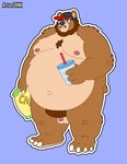 anthro balls belly big_belly brown_body clothing eyewear flaccid genitals glasses hat headgear headwear male moobs navel nipples obese obese_male overweight overweight_male penis simple_background small_penis solo artur_oink bear mammal 2022 absurd_res hi_res