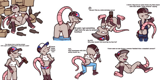alcohol alcohol_enema anal anal_penetration angry annoyed anthro anus ball_in_ass barefoot baseball beer beer_bottle belly belly_overhang beverage black_body black_ears black_eyes black_fur blue_baseball_cap blue_bottomwear blue_clothing blue_jeans blue_pants blue_suspenders bodily_fluids boofing bottle bottle_in_ass bottle_insertion bottomless bottomwear bottomwear_down box bra bra_only breasts butt butt_cleavage butt_flap cardboard cardboard_box casual_exposure cleavage clothed clothing confederate_flag confederate_flag_clothing confederate_states_of_america container covering covering_crotch covering_vulva denim denim_bottomwear denim_clothing dialogue drooling empty_bottle feet female fur genitals grey_baseball_cap grey_body grey_fur high-angle_view insult insulting_viewer jeans kneeling leaning leaning_forward lying mooning muffin_top multicolored_body multicolored_fur navel object_between_buttocks offscreen_character on_back open_mouth panties pants pants_down pantsless partially_clothed penetration pink_fingers pink_nose pink_tail pink_toes profanity raised_tail rear_view saliva sharp_teeth shirt simple_background sleeping soles solo spread_legs spreading suspenders sweat sweatdrop sweaty_butt tail talking_to_another talking_to_viewer tank_top teeth text tools topwear two_tone_body two_tone_fur underwear underwear_only upside_down vulva whiskers white_background white_bra white_clothing white_shirt white_tank_top white_topwear white_underwear wrench smokey_the_menish american_opossum mammal marsupial 2026 2:1 absurd_res english_text hi_res multiple_images