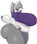 5_fingers anthro belly belly_overhang big_belly big_breasts big_butt black_sclera bottomwear breasts butt clothed clothing female fingerless_(marking) fingers fur grey_bottomwear grey_clothing grey_hair grey_pants hair huge_breasts huge_butt huge_thighs hyper hyper_breasts hyper_butt nipple_outline overweight overweight_female pants purple_clothing purple_eyes purple_shirt purple_topwear shirt side_view simple_background slightly_chubby slightly_chubby_anthro slightly_chubby_female solo standing thick_thighs topwear white_background white_body white_fur dewwydarts mary_(dewwydarts) arctic_fox canid canine fox mammal true_fox 2022 hi_res