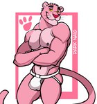 abs anthro barazoku biceps black_eyes bulge clothed clothing crossed_arms fur jockstrap jockstrap_only looking_at_viewer male mostly_nude muscular muscular_anthro muscular_male navel nipples pecs pink_body pink_fur simple_background smile solo topless underwear underwear_only white_background white_clothing white_jockstrap white_underwear yellow_sclera darknaigart metro-goldwyn-mayer pink_panther_(series) pink_panther felid mammal pantherine absurd_res digital_media_(artwork) hi_res