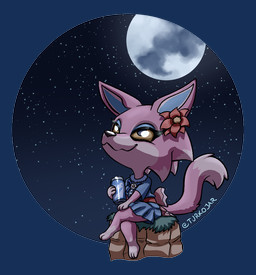 anthro beverage_can eyeshadow female fluffy fluffy_tail fur makeup moon night pink_body pink_fur shortstack sitting solo star stargazing tail turkojar animal_crossing nintendo freya_(animal_crossing) canid canine canis mammal wolf alpha_channel