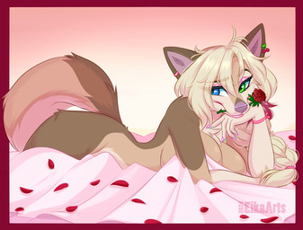 anthro bangs bedroom_eyes big_breasts biped border braided_hair breasts female female_anthro flower hair heterochromia long_hair looking_at_viewer narrowed_eyes nude nude_anthro nude_female plant pointy_ears pose prick_ears red_border rose_(flower) seductive side_view solo tail tasteful_nudity text ei-ka reina_(ei-ka) canid canine canis domestic_dog fox german_shepherd herding_dog hybrid mammal pastoral_dog 2024 artist_name dated digital_drawing_(artwork) digital_media_(artwork) english_text portrait shaded simple_shading three-quarter_portrait