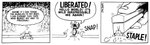 3_panel_comic antennae_(anatomy) anthro breaking_the_fourth_wall dialogue humor male scotch_tape simple_background stapled_body stapler tape taped_body thought_bubble jim_davis_(artist) gnorm_gnat_(series) jim_davis public_domain gnorm_gnat_(character) jim_davis_(character) arthropod gnat human insect mammal 1973 20th_century absurd_res ancient_art black_and_white comic hi_res monochrome