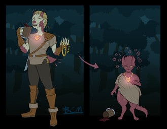 alcohol anthro beverage big_breasts breasts clothed clothing crossgender directional_arrow drinking drunk fantasy female forest fully_clothed gender_transformation glowing gold_(metal) growth hand_on_breast holding_breast horn jewelry male mtf_transformation necklace night non-mammal_breasts one_breast_out oversized_clothing plant short_stackification shortstack shortstack_female shrinking size_transformation solo species_transformation substance_intoxication tail tail_growth transformation transformation_sequence tree wardrobe_malfunction blueclayman elf humanoid kobold scalie 2021 digital_media_(artwork) hi_res sequence
