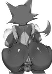 anthro anus areola biped bodily_fluids breasts butt female fur genital_fluids genitals nipples nude penetration penis pussy rear_view simple_background solo thick_thighs vaginal vaginal_fluids vaginal_penetration my700 nintendo pokemon generation_5_pokemon pokemon_(species) purrloin hi_res monochrome