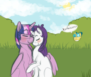 blush cloud duo female feral grass horn hug plant shrub sunny wings maxiima friendship_is_magic hasbro my_little_pony mythology rarity_(mlp) twilight_sparkle_(mlp) equid equine mammal mythological_creature mythological_equine unicorn winged_unicorn
