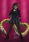 ambiguous_gender anthro big_tail boots bottomwear clothed clothing collar footwear fur hair high_heeled_boots high_heels highlights_(coloring) jacket long_tail male markings muscular muscular_thighs shirt shoes skirt solo spiked_collar spikes tail thick_thighs topwear yellow_body yellow_fur pacahocaf paca_afgara cheetah felid feline mammal absurd_res digital_media_(artwork) hi_res